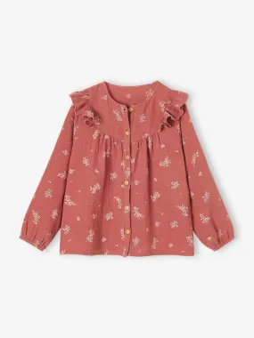 Blusa con volante de gasa de algodón, para niña