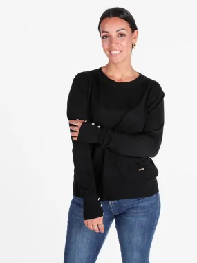 Gian Marco Venturi Jersey de punto de mujer con cuello redondo y botones joya en los puños