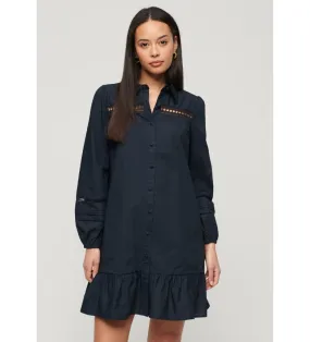 Vestido camisero con mezcla de encaje marino